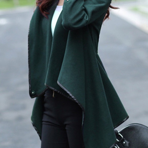 Olive Asymmetric Wrap Jacket, Shawl Collar, New - Picture 2 of 5